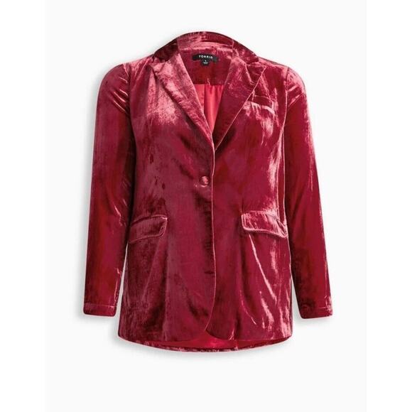 Torrid Velvet Classic Blazer Jester Red Plus Size 0 XL New - Picture 1 of 10